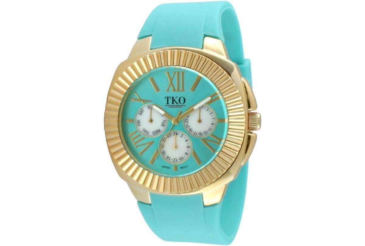 Tko Womens Gold-Tone Turquoise Multi-Function Watch with Soft Silicone Rubber Band - Turquoise Product Image