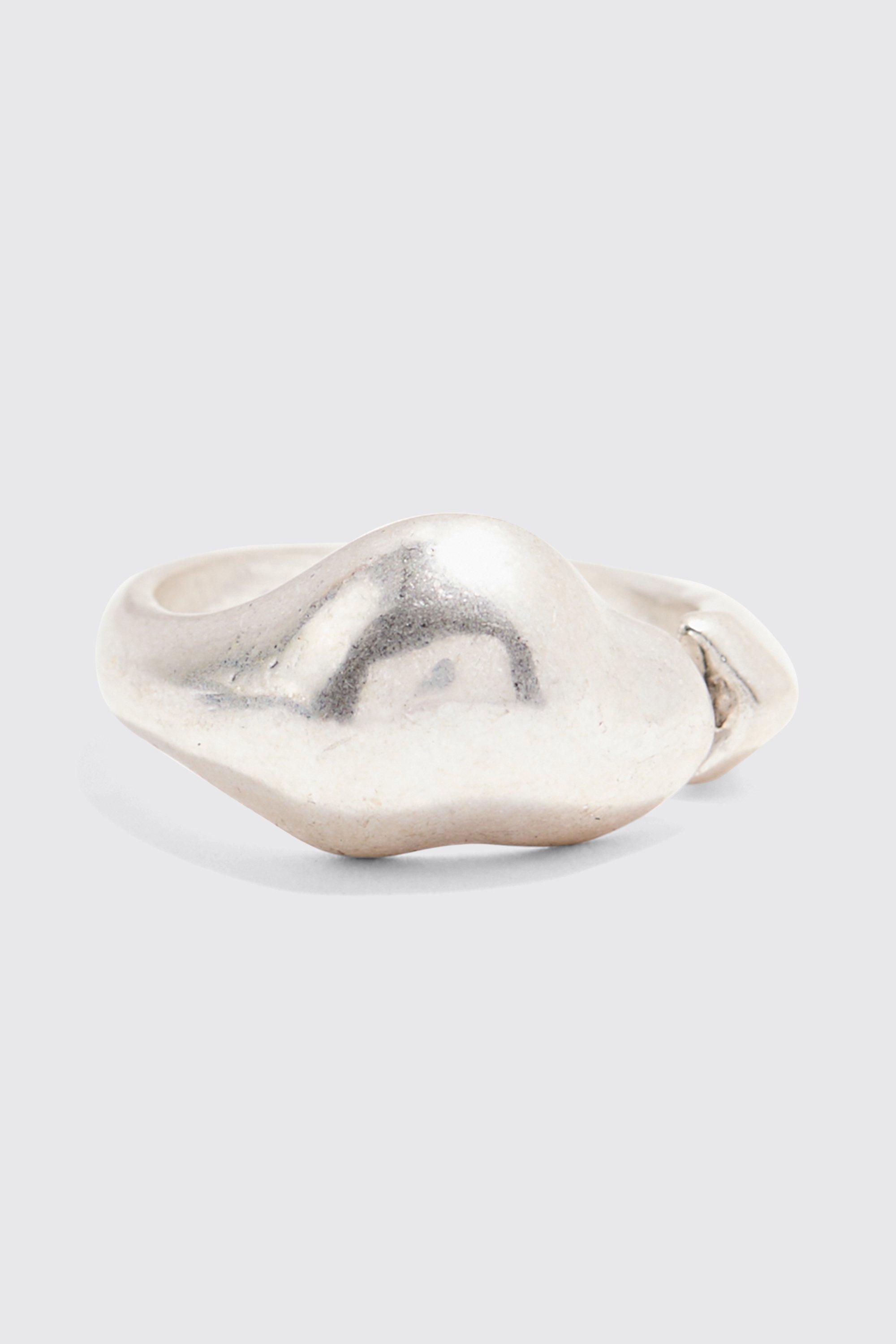 Metal Statement Ring In Silver | boohooMAN USA Product Image