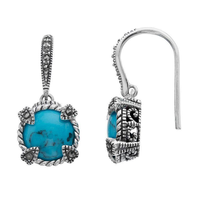 Lavish by TJM Sterling Silver Simulated Turquoise & Marcasite Dangle Earrings, Womens Product Image