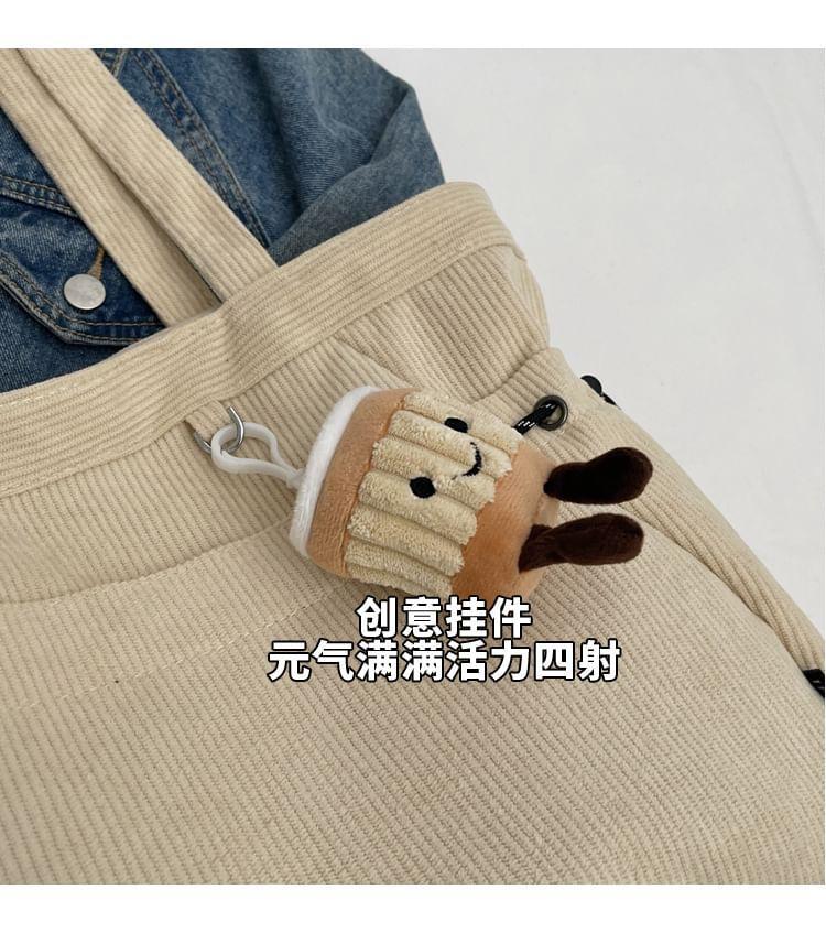 Plain Drawstring Corduroy Tote Bag / Bag Charm / Set Product Image