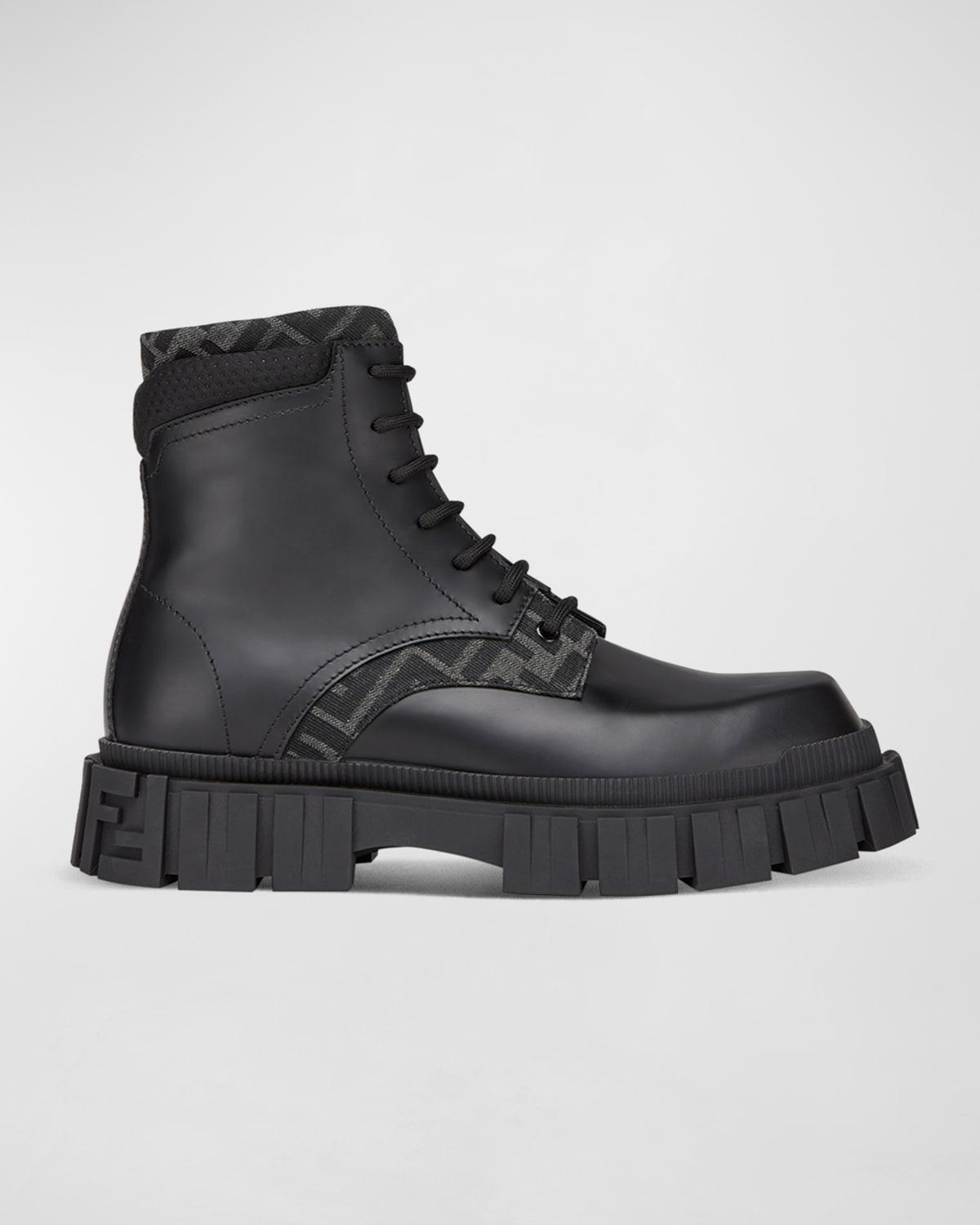 Mens Logo-Jacquard Leather Combat Boots Product Image