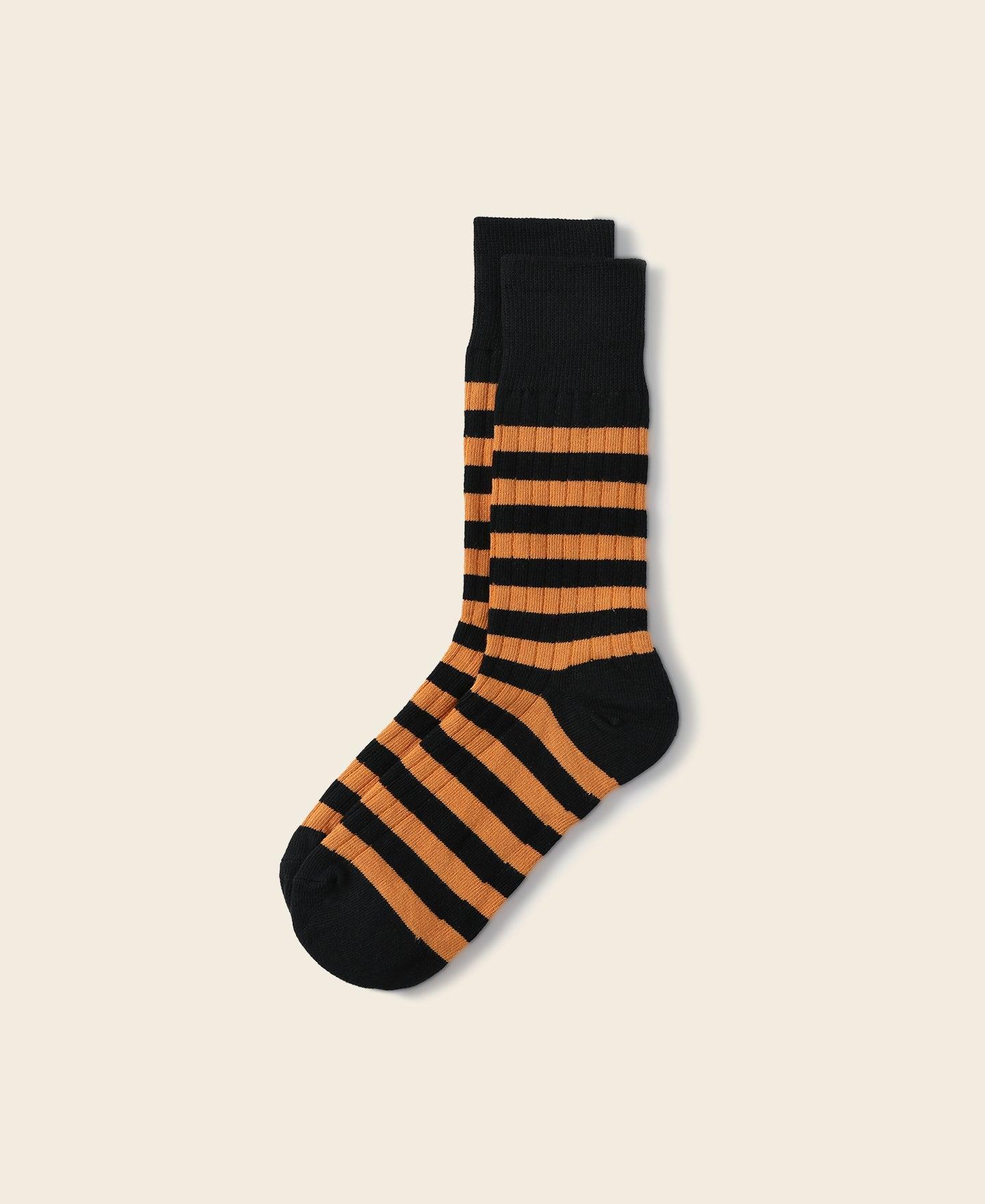 Retro Striped Cotton Socks - Black/Orange Product Image