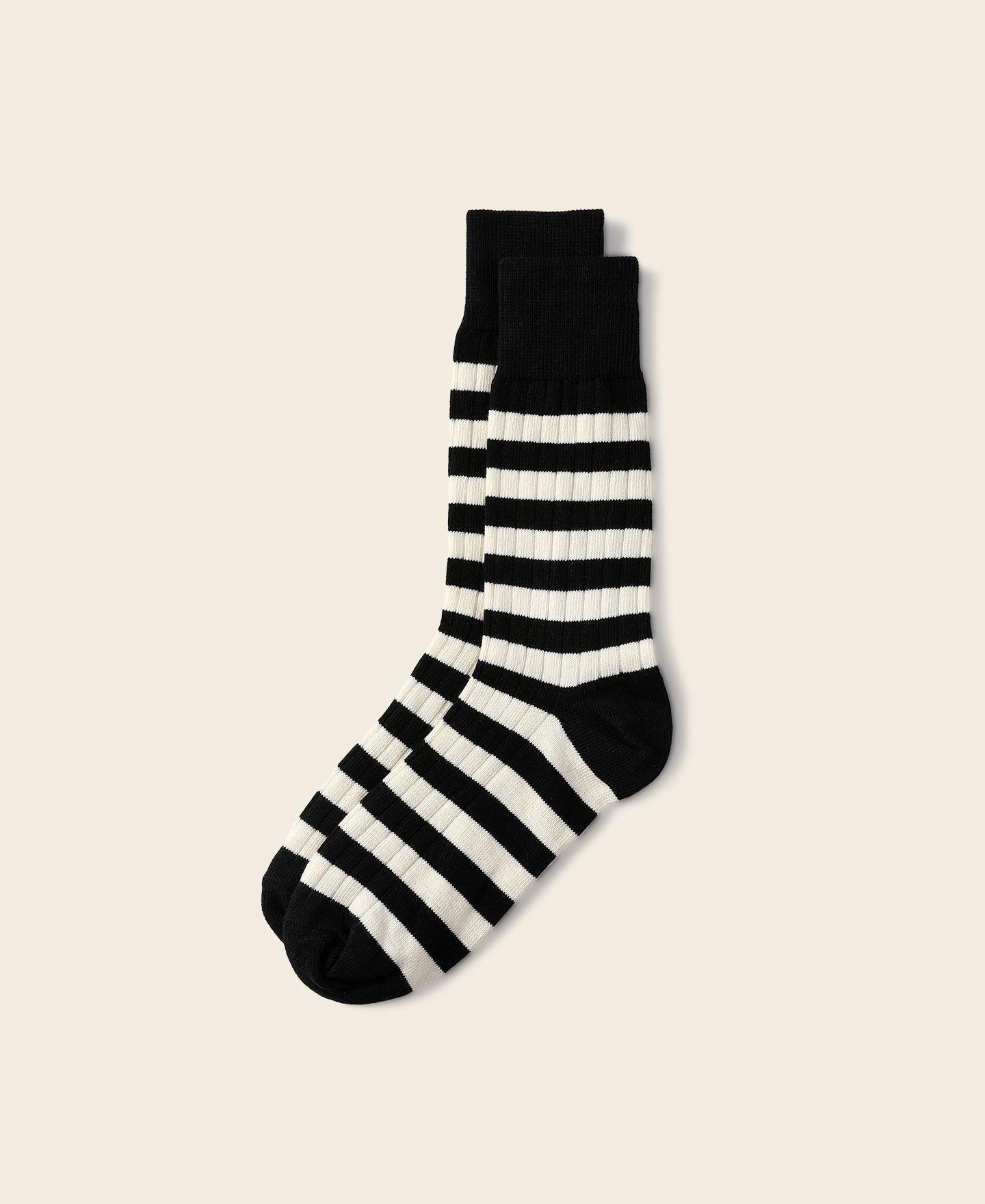 Retro Striped Cotton Socks - Black/White Product Image