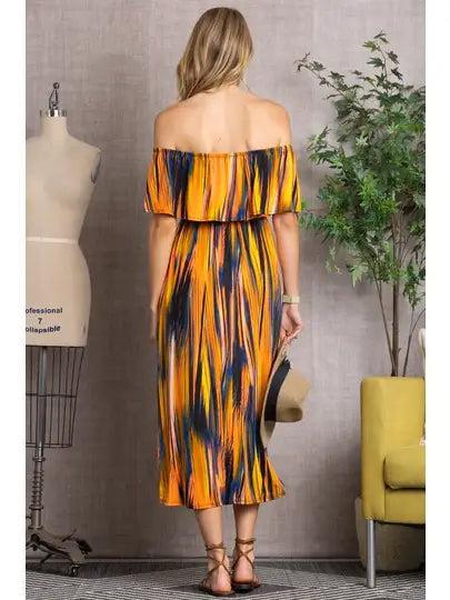 Orange Watercolor Stripe Off the Shoulder Dress Female Product Image