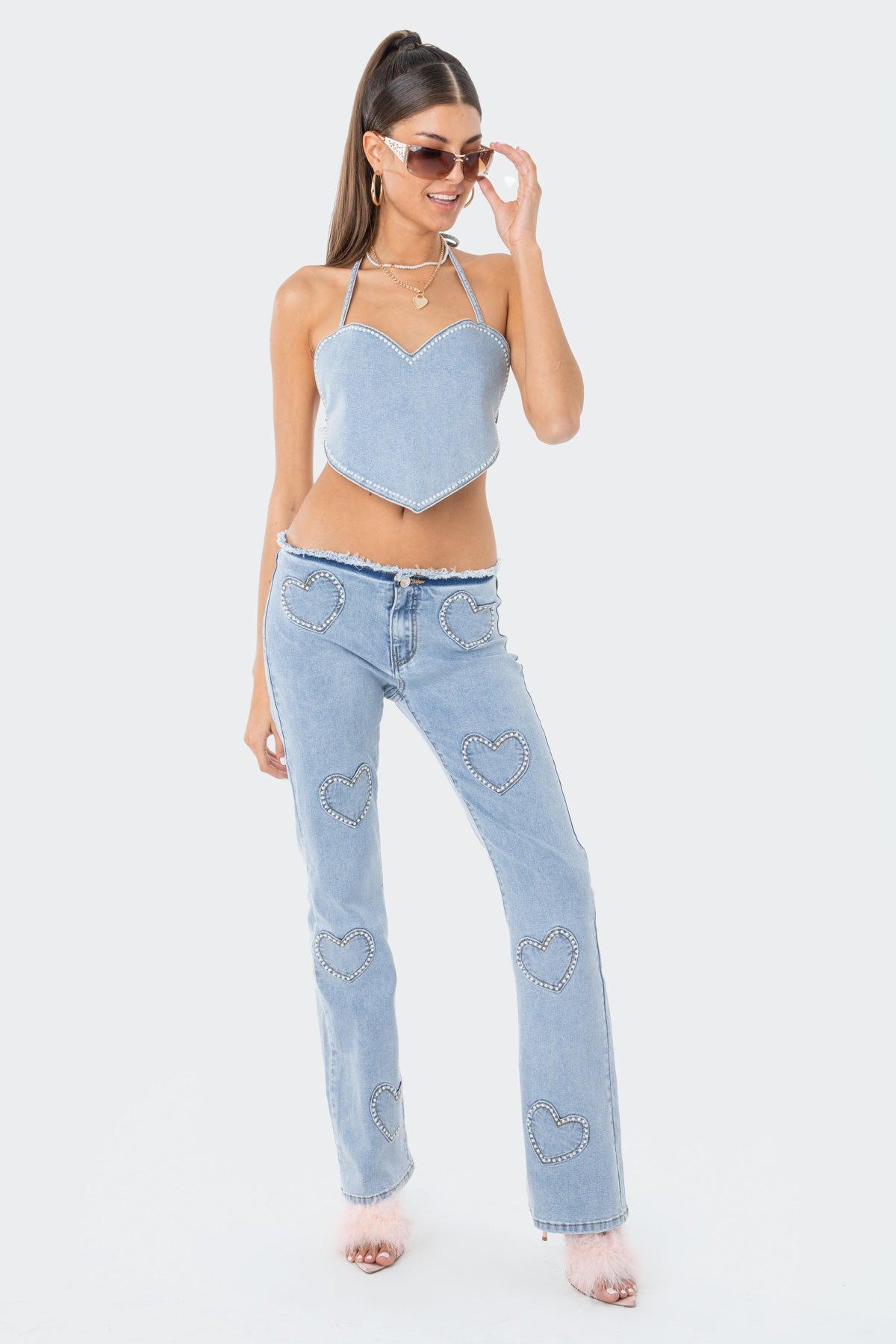 Pearly Heart Low-Rise Jeans Product Image