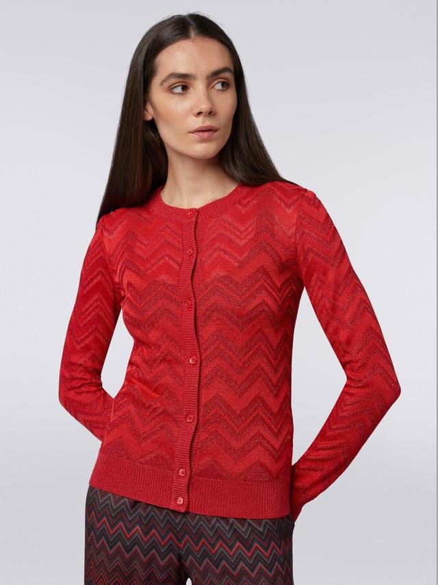 Cardigan in tonal zigzag knit with lurex Red | Missoni Product Image