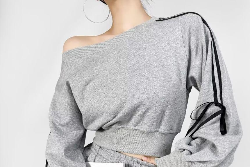 Off Shoulder Striped Crop Pullover Product Image