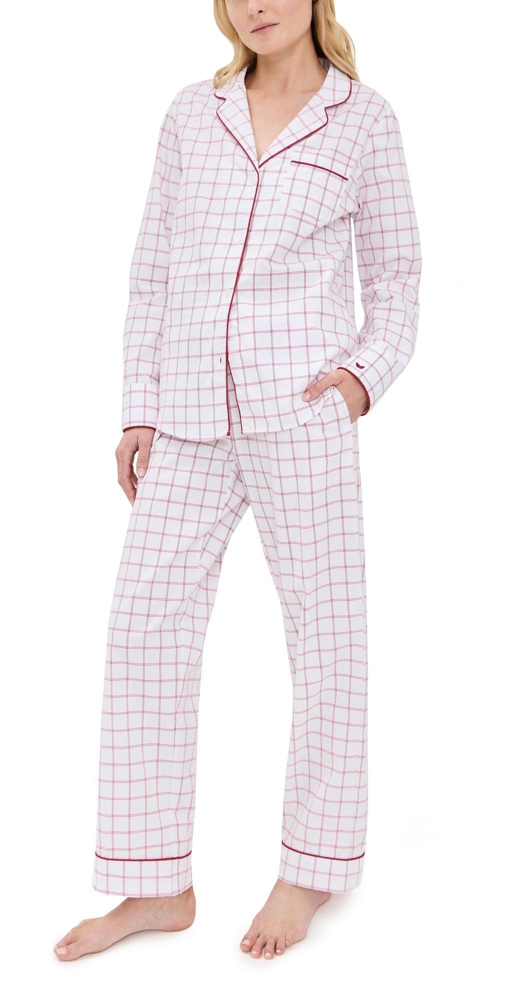 Petite Plume Garnet Tattersall Womens Pajama Set White/Red L Product Image