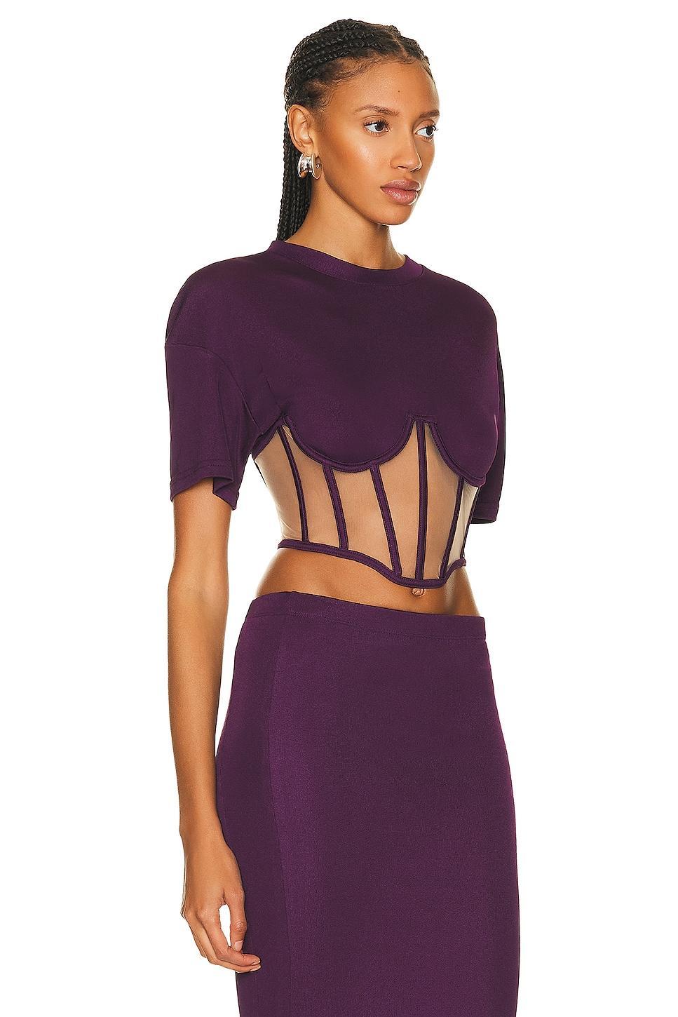 RTA Short Sleeve Corset Top in Purple Product Image