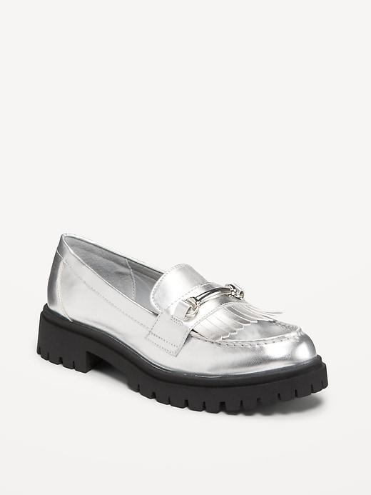 Faux Leather Chunky Heel Loafers Product Image