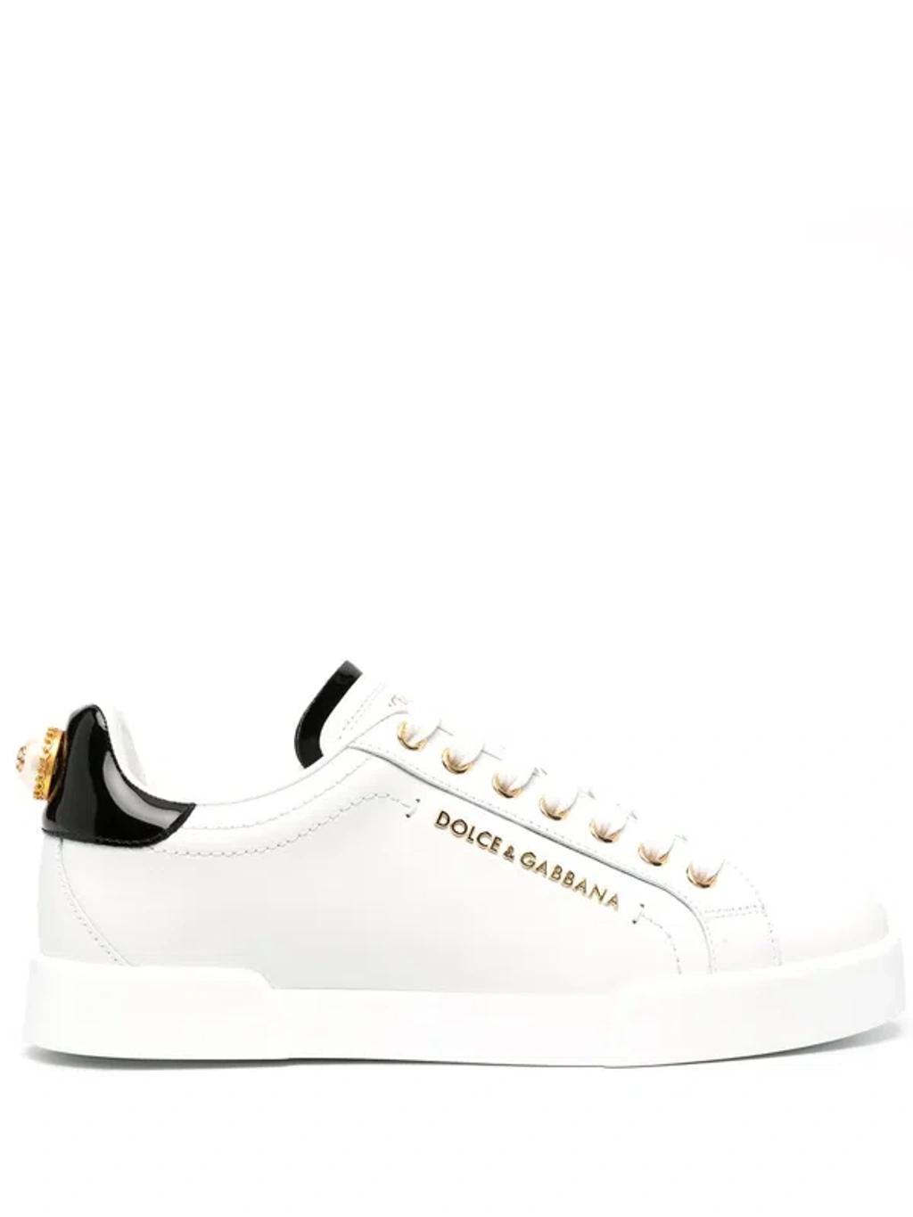 DOLCE & GABBANA Portofino Leather Sneakers In White Product Image