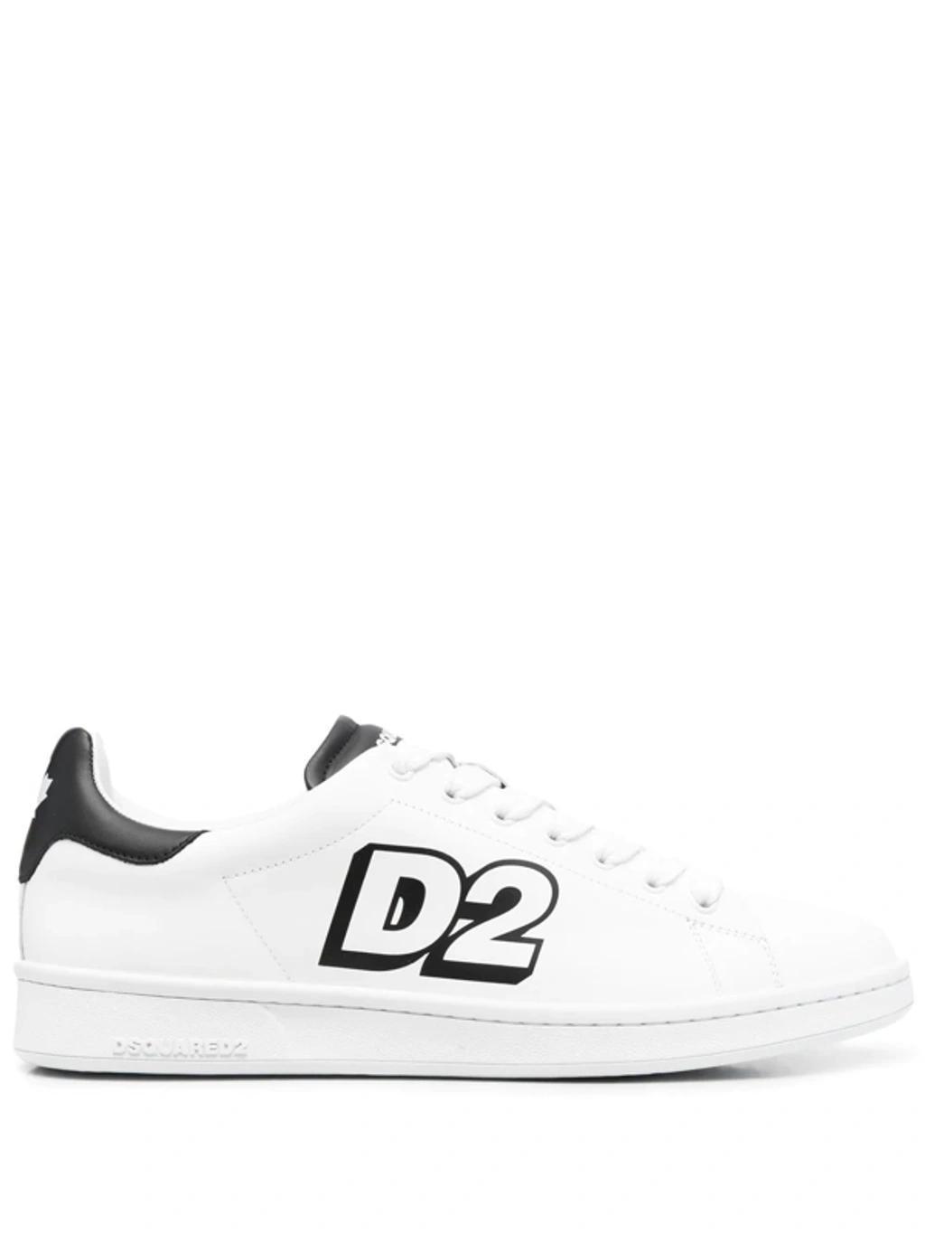 DSQUARED2 Low Lace-up Sneakers With Printed Logo In White Product Image