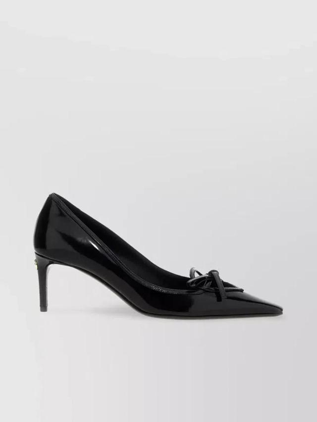 DOLCE & GABBANA Glossy Bow Stiletto Toe Pumps In Black Product Image