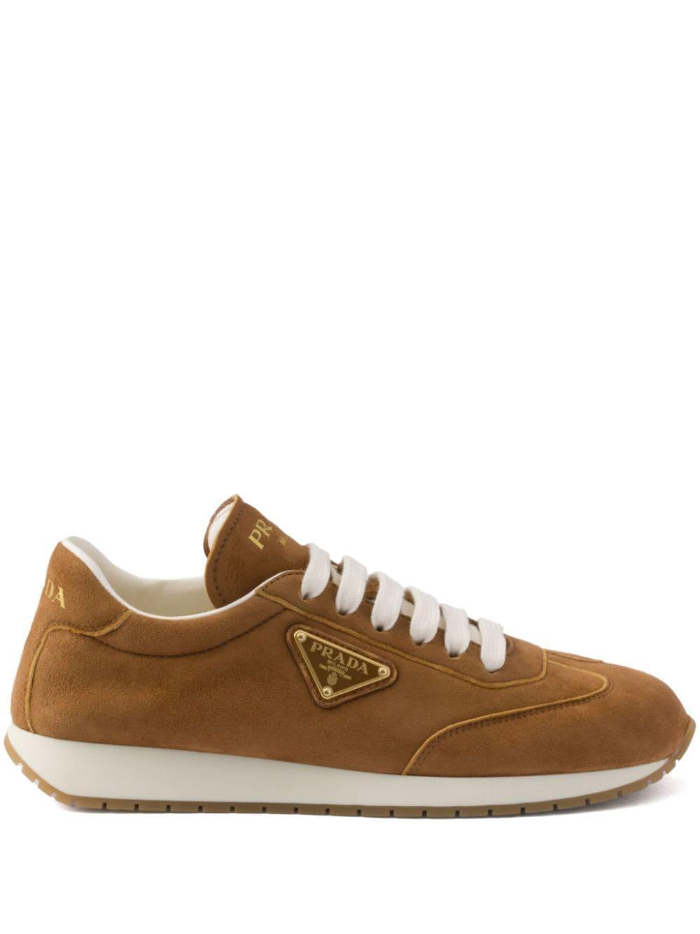 Suede Running Sneakers In Brown Product Image