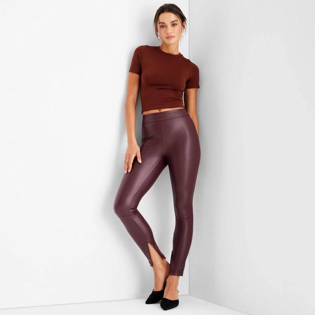 Women's High-Waisted Slim Fit Faux Leather Leggings - A New Day™ Purple S Product Image