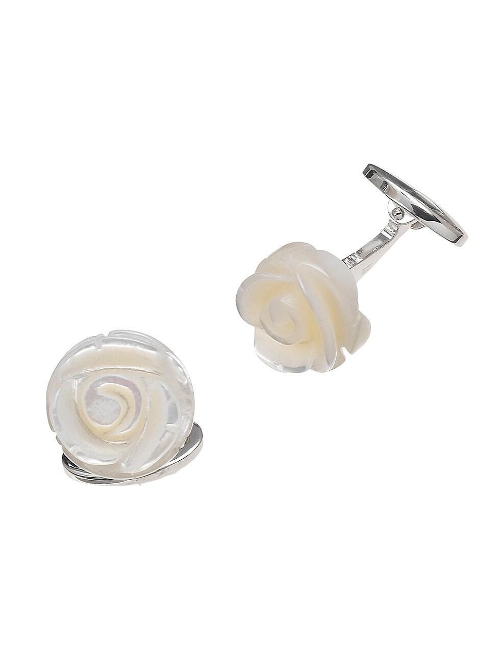 Mens Sterling Silver & Carved Mother-of-Pearl Rose Cufflinks Product Image