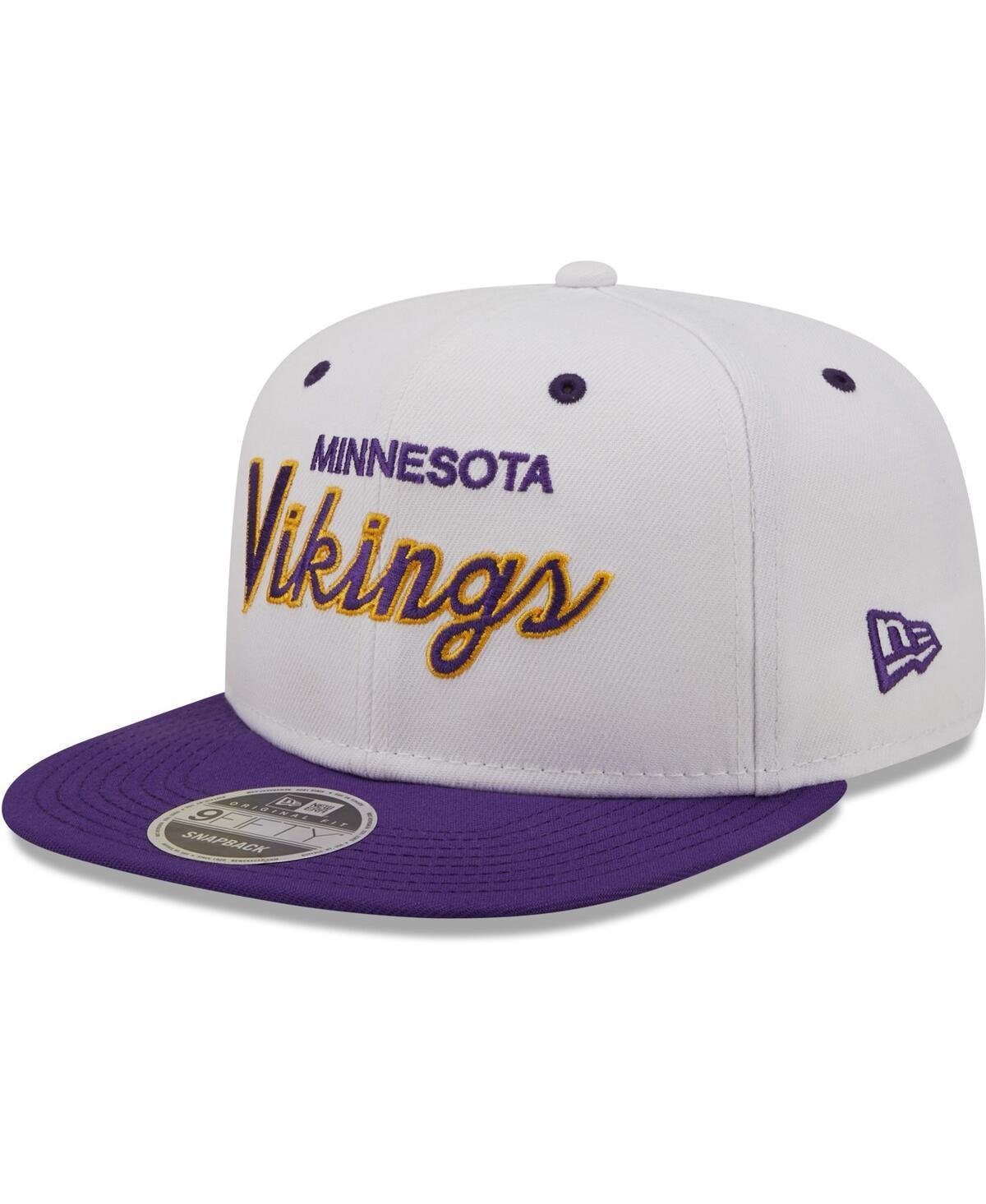 Mens New Era White Distressed Minnesota Vikings Sparky Original 9FIFTY Snapback Hat - White Product Image