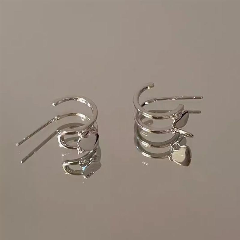 925 Sterling Silver Heart Hoop Drop Earring Product Image