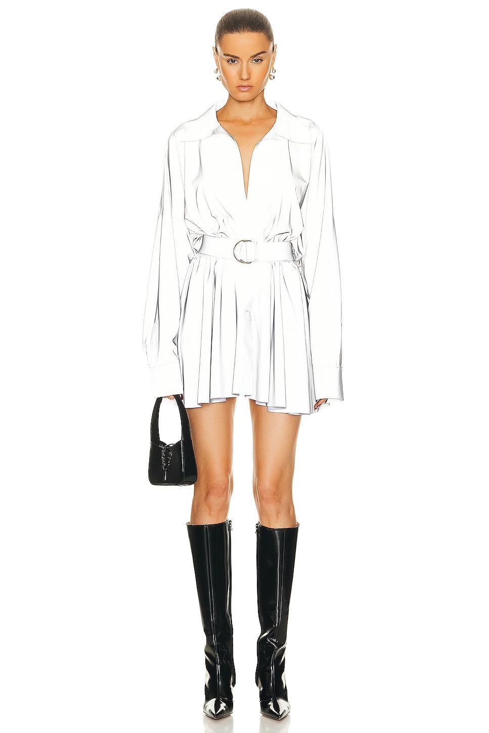 Norma Kamali Super Oversized Boyfriend Shirt Flared Mini Dress Grey. (also in L). Product Image