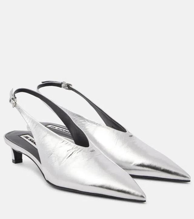 Metallic Slingback Pumps In Silver Product Image