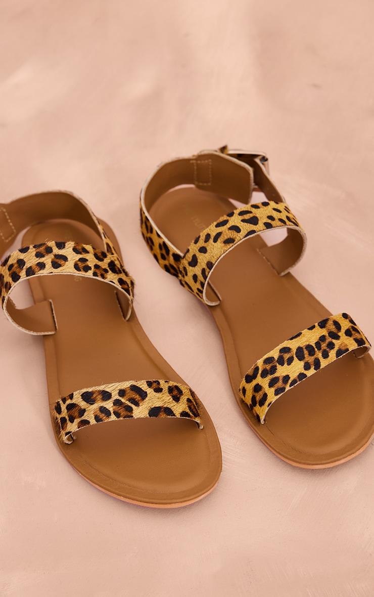 Leopard Real Leather Pony Hair Double Strap Flat Sandals Product Image