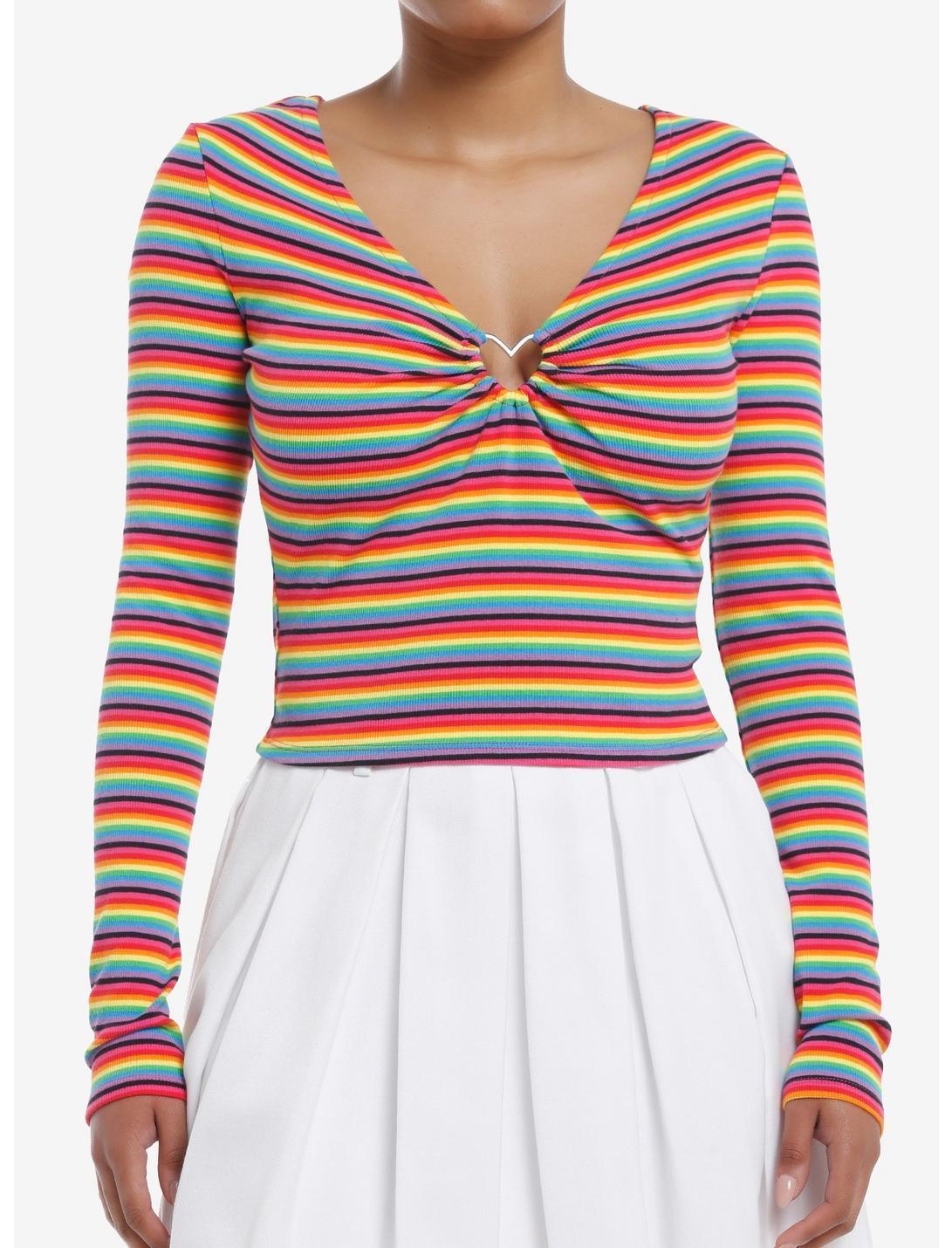 Social Collision Rainbow Heart Hardware Long-Sleeve Top Product Image