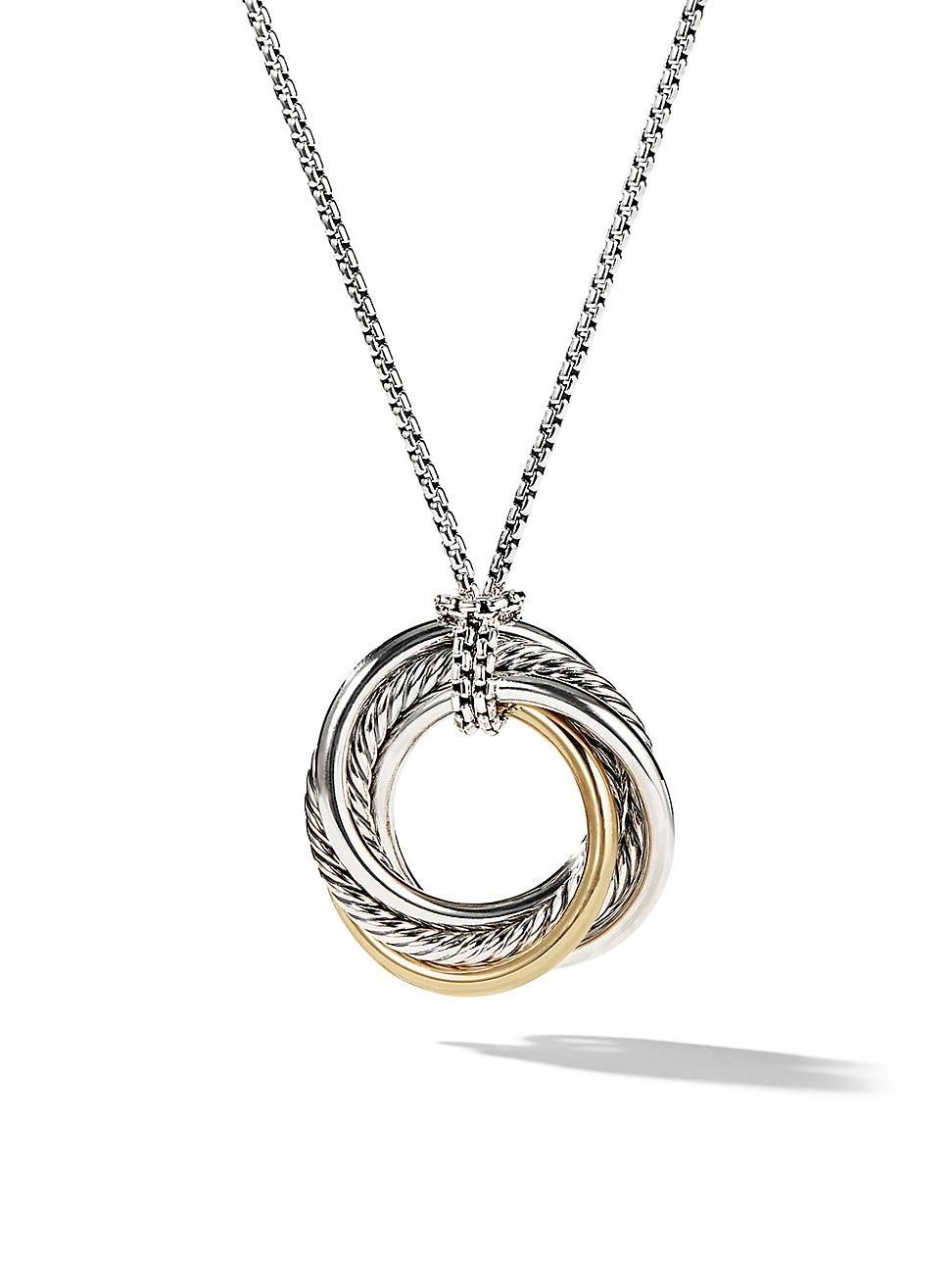 Womens Crossover Pendant Necklace in Sterling Silver with 14K Yellow Gold Product Image