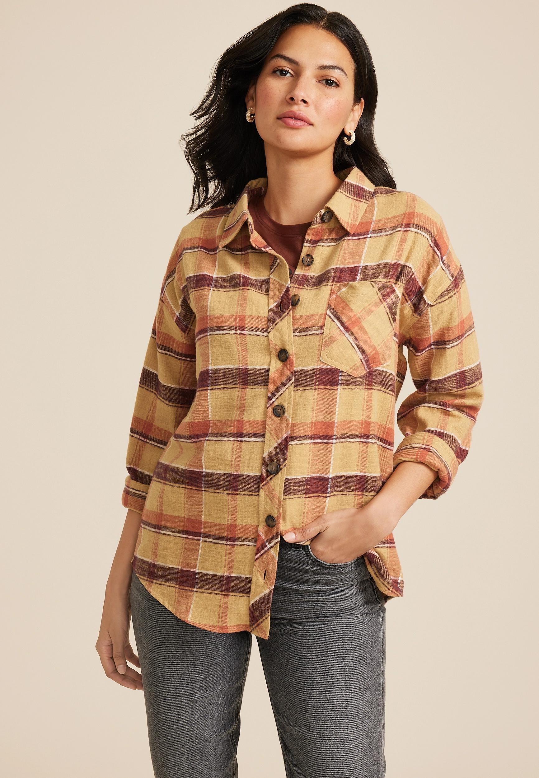 Plaid Pumpkin Graphic Back Oversized Button Down Shirt Product Image