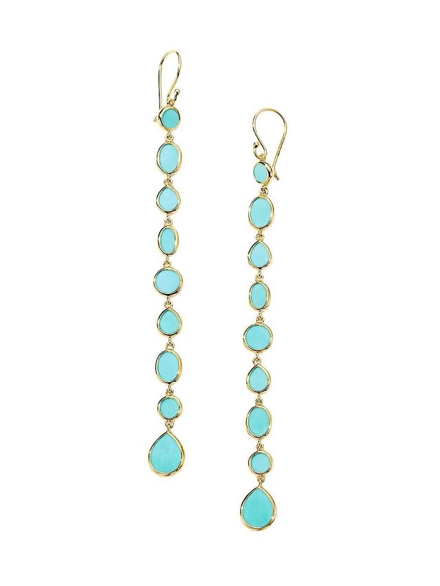 Womens Polished Rock Candy 18K Yellow Gold & Turquoise Long Linear Drop Earrings Product Image