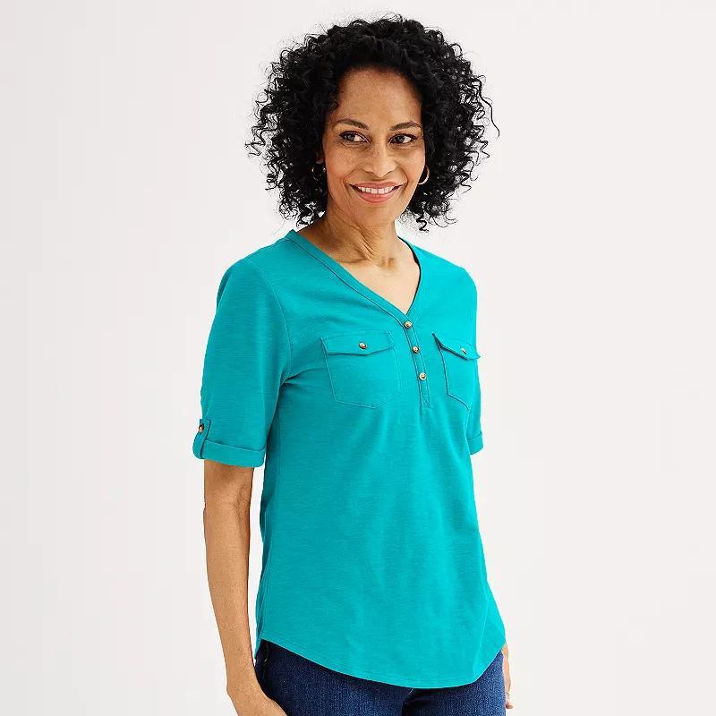 Womens Croft & Barrow Elbow Sleeve Utility Henley Top Product Image