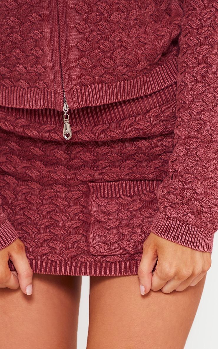 Petite Dark Red Cable Knit Pocket Mini Skirt Product Image