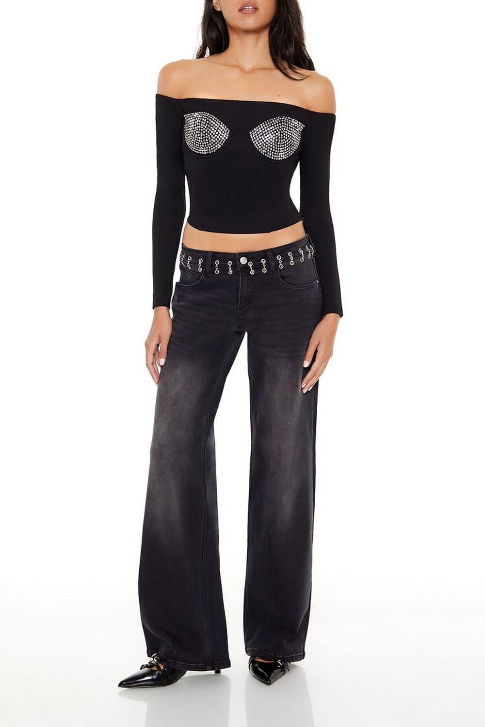 Rhinestone Off-the-Shoulder Top | Forever 21 Product Image