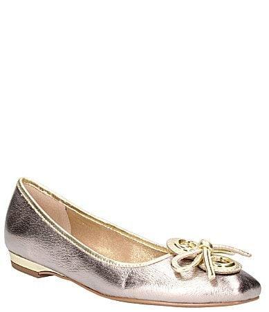 J. Renee Edie Metallic Leather Square Toe Bow Dress Flats Product Image