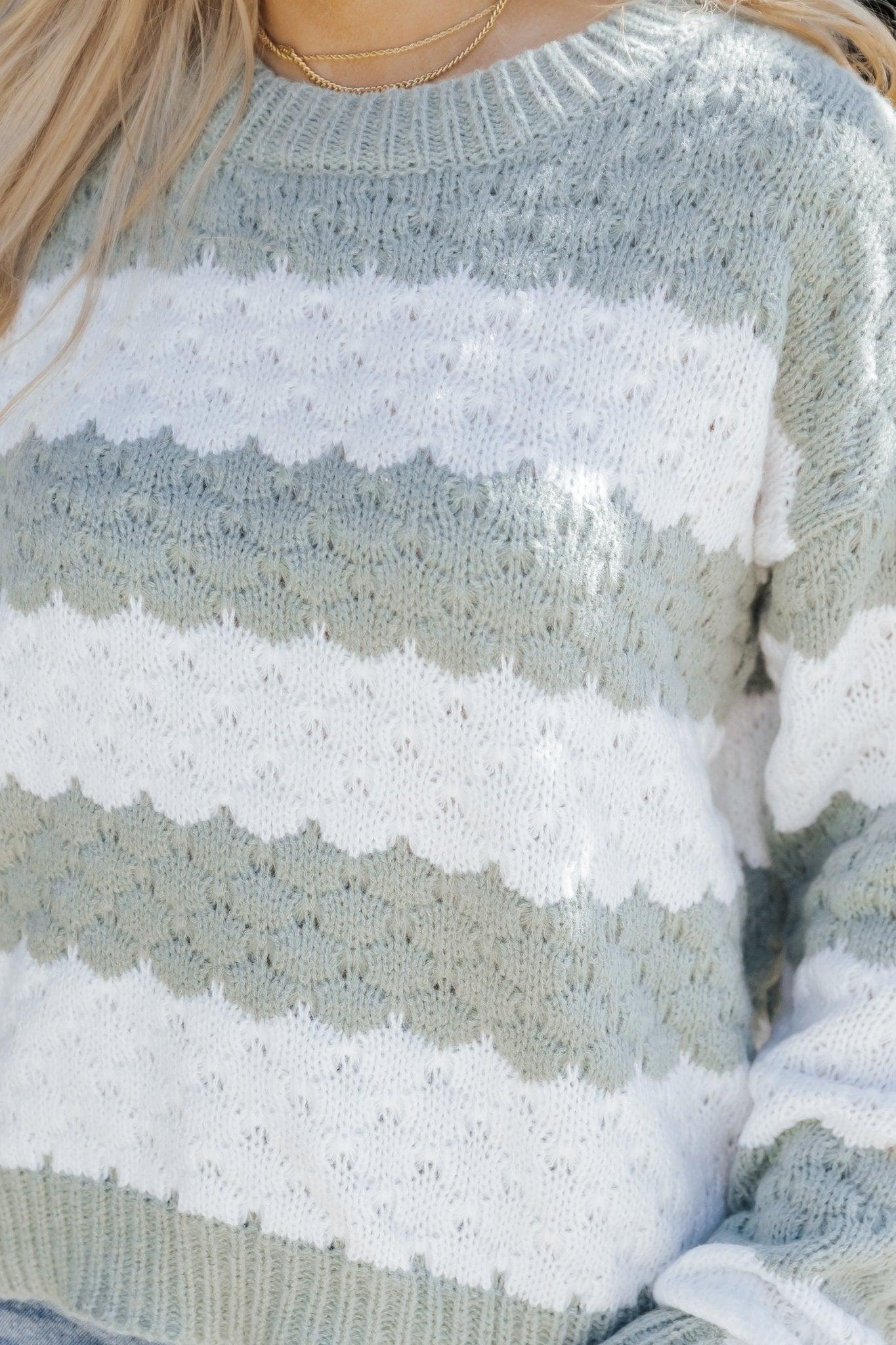 Fall Catch Sage and White Striped Sweater - FINAL SALE Product Image