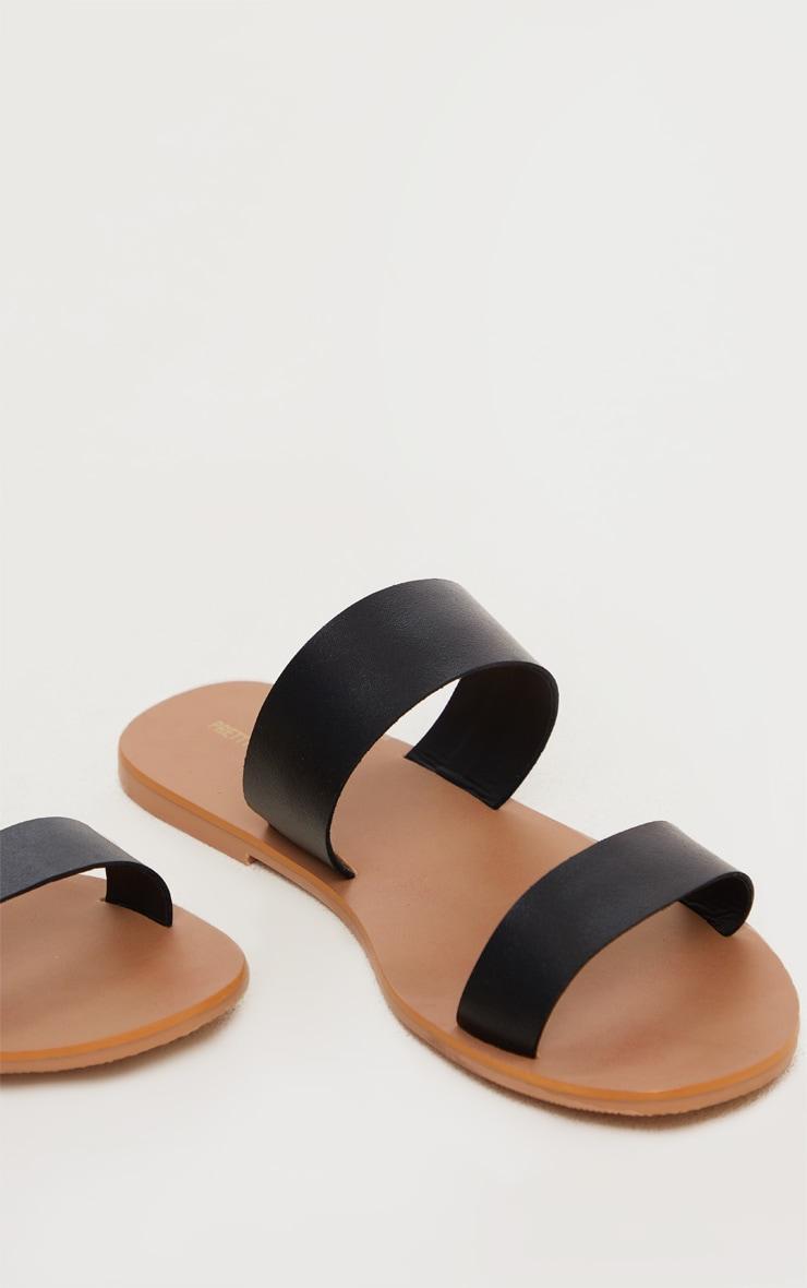 Black Wide Fit Leather Twin Strap Sandal Product Image