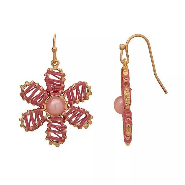 LC Lauren Conrad Gold Tone Threaded Flower Drop Earrings, Womens, Pink Product Image