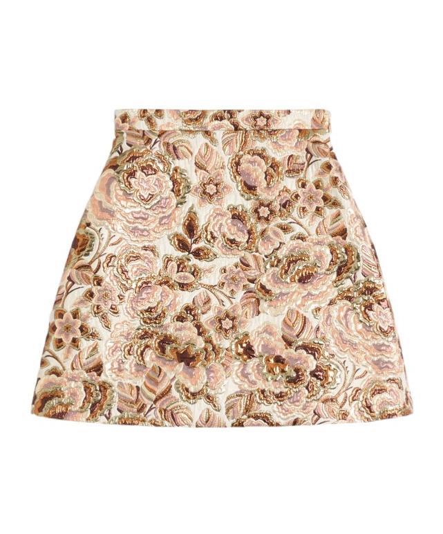 VALENTINO Brocade Floral Mini Wool Skirt In Ivory/pink Product Image