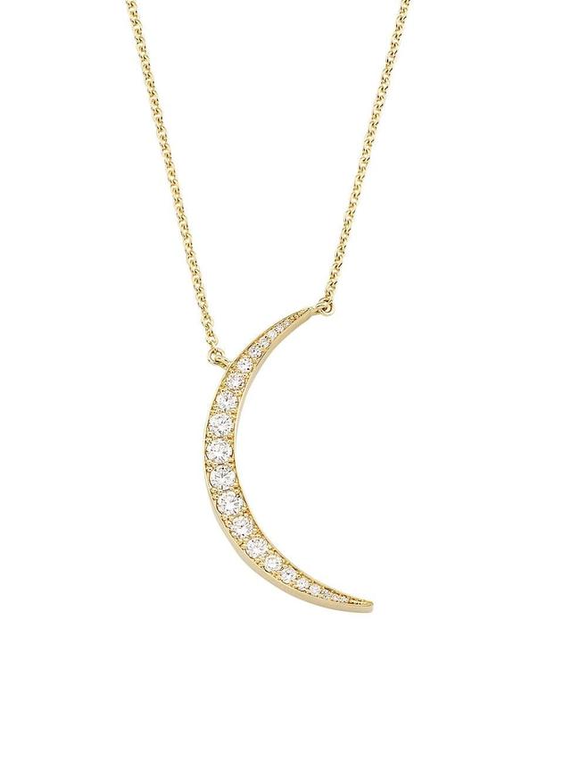 Womens 14K Yellow Gold & 0.82 TCW Natural Diamond Crescent Moon Pendant Necklace Product Image