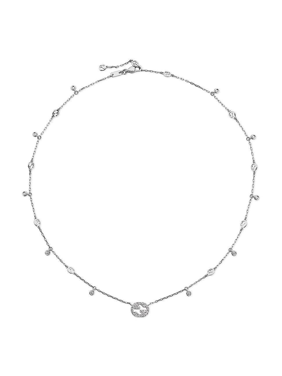 Womens Interlocking G 18K White Gold & 0.27 TCW Diamond Station Necklace Product Image