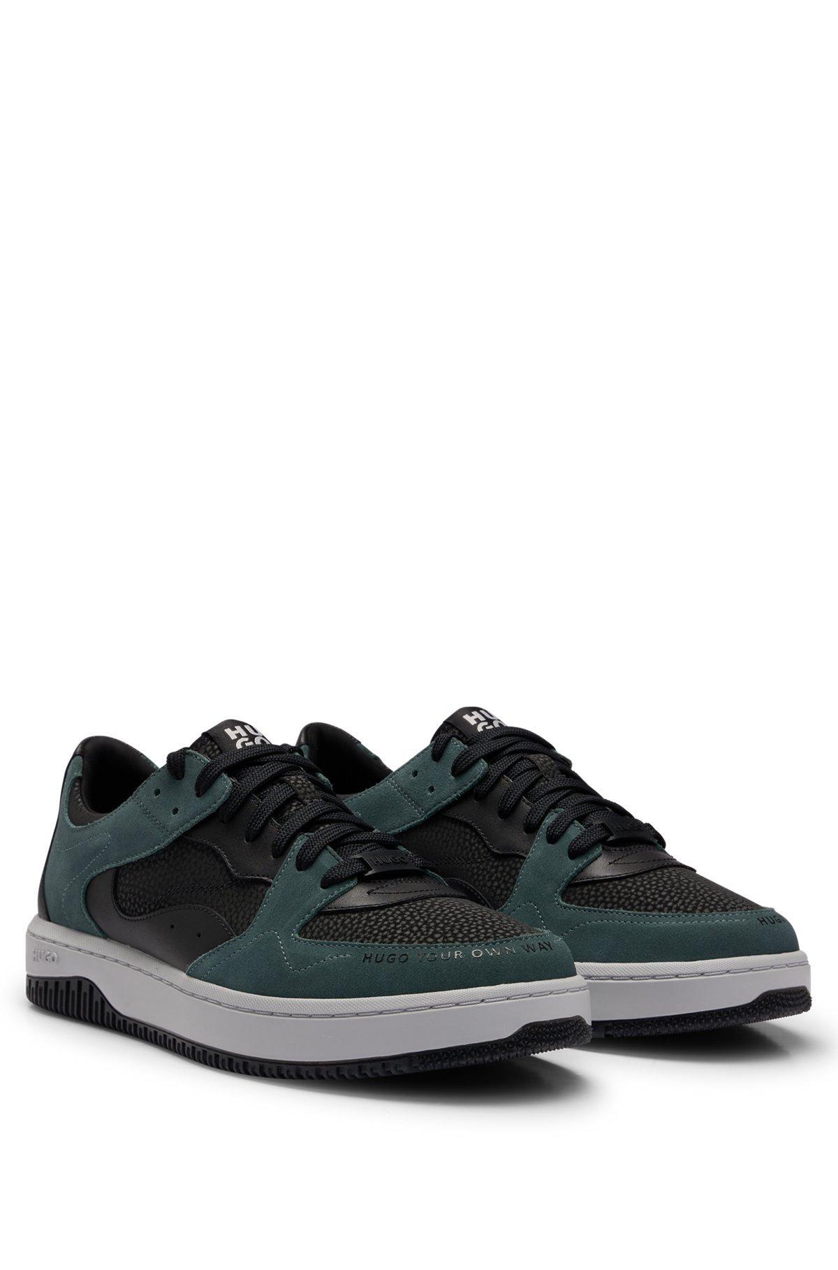 Lace-up trainers in faux leather and suede Product Image