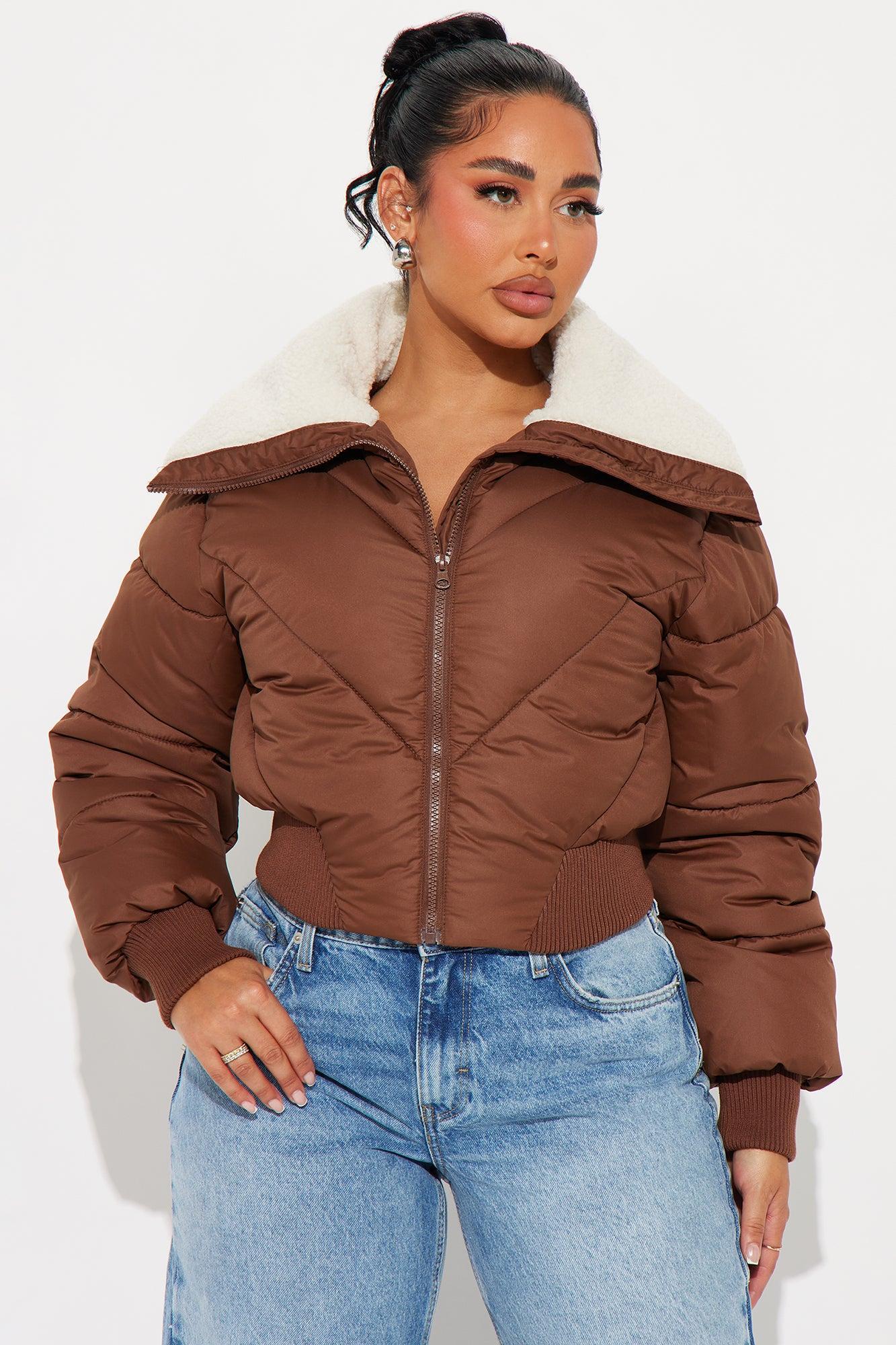 Akari Sherpa Collar Puffer Jacket - Brown Product Image