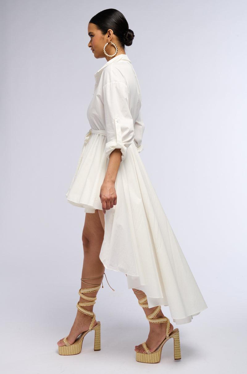 SHOW A LITTLE LEG POPLIN HIGH LOW DRESS Product Image