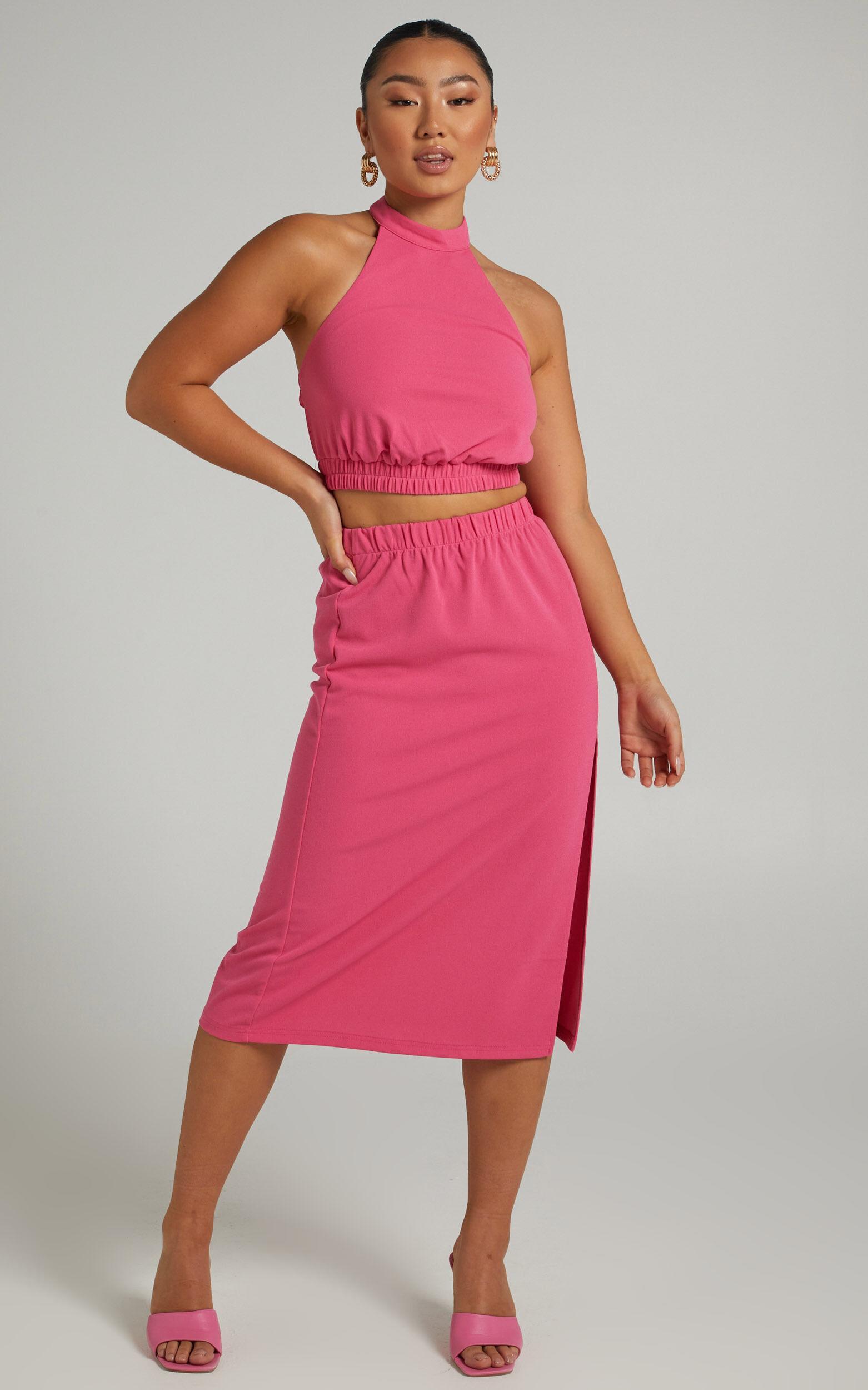 Kiki Top - Halter Neck with Elastic Detailing Top in Hot Pink Product Image