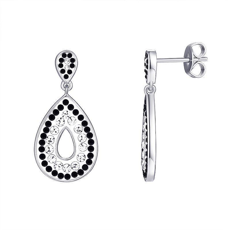 Chrystina Silver Plated Crystal Black & White Teardrop Dangle Earrings, Womens, Silver Tone Product Image