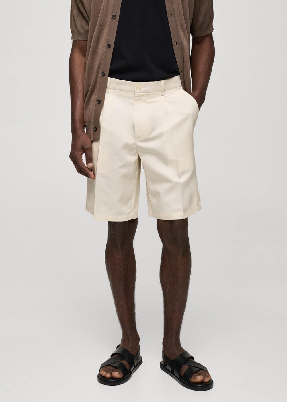 MANGO MAN - Linen-blend Bermuda shorts with darts beigeMen Product Image