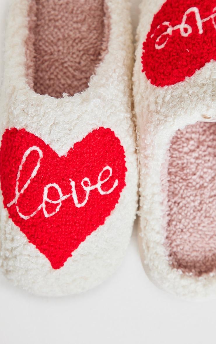 Cream Love Heart Borg Slippers Product Image