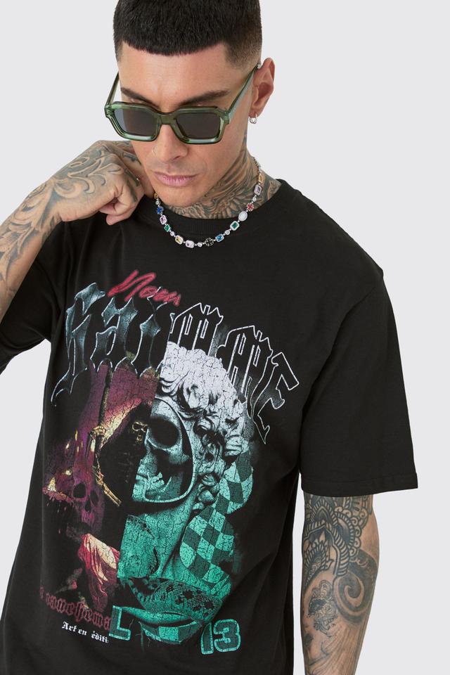 Tall Gothic Splice Print T-shirt In Black | boohooMAN USA Product Image