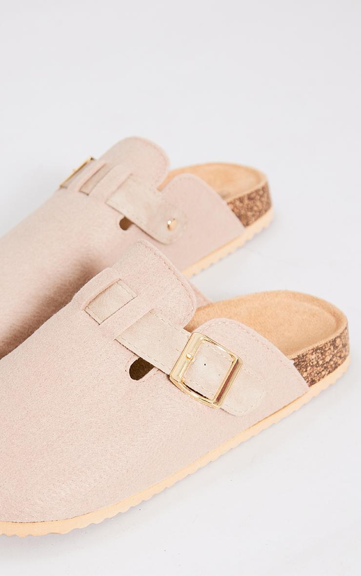 Beige Faux Suede Round Toe Buckle Mule Clogs Product Image