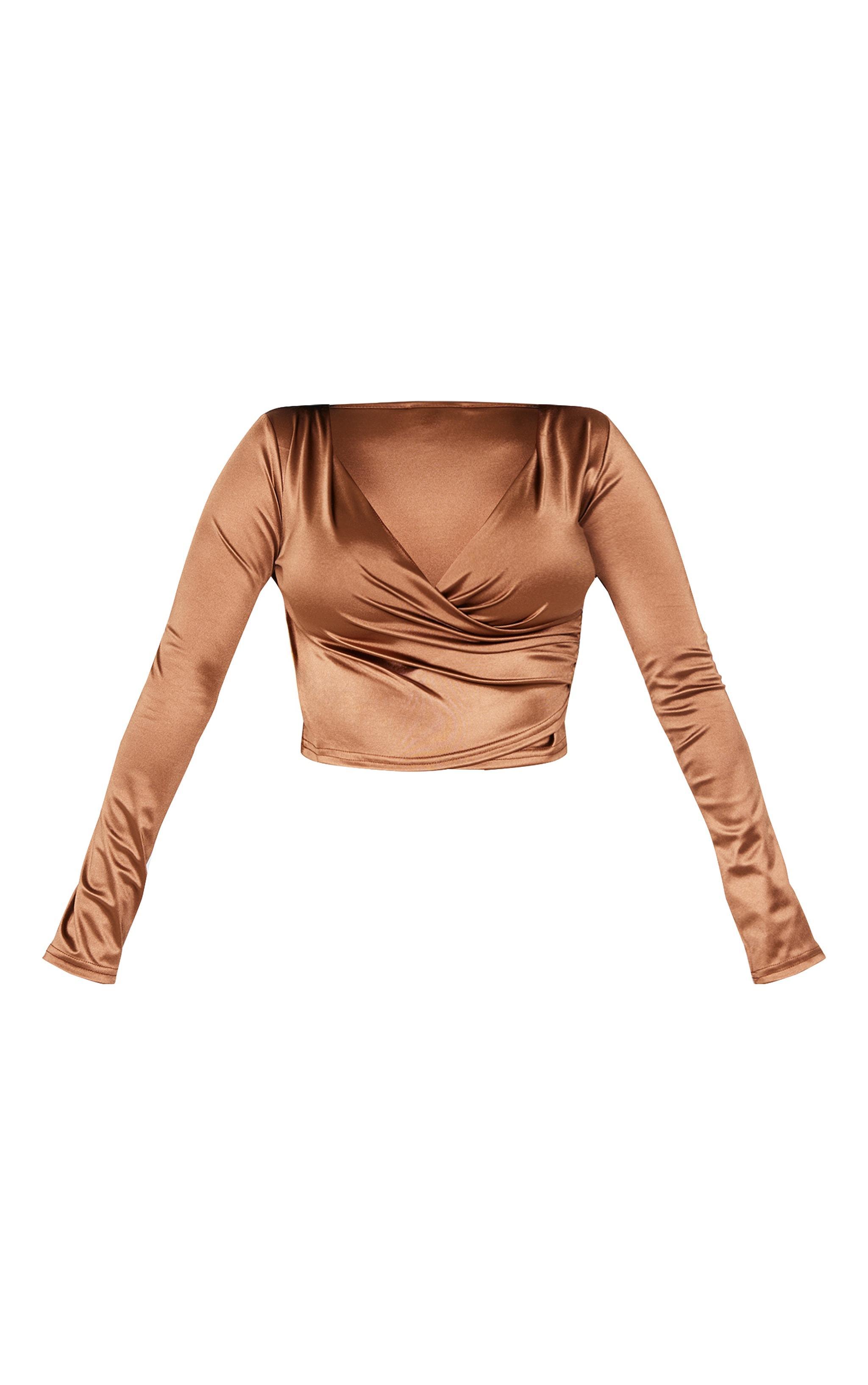 Shape Brown Disco Sculpt Wrap Over Long Sleeve Top Product Image