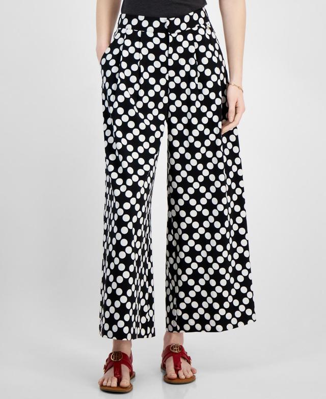 Tommy Hilfiger Womens Printed High-Rise Wide-Leg Pants - Blk Product Image